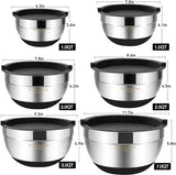 Mixing Bowls with Airtight Lids, 6 Piece Stainless Steel Metal Bowl Chef, Measuring Marks Quality Size 7, 3.5, 2.5, 2.0, 1.5, 1QT, Ideal for Mixing and Serving