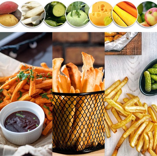 Frietsnijder, frietsnijder, van roestvrij staal, aardappelpers met 2 snijinzetstukken, groente-, kaas- en kaasstifmachine, vaatwasmachinebestendig (roestvrij staal, 1 stuk)