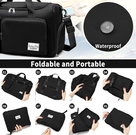 Sporttas voor dames en heren, reistas met schoenenvak en nat vak, groot, opvouwbaar, gymtas, waterdichte zwemtas, lichte trainingstas, jongens, meisjes, duffeltas voor sport, fitness, reizen,