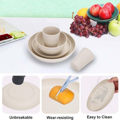 36 Delig Kunststof Servies, Milieuvriendelijk Campingservies, Set Voor 6 Personen Tafelservies Incl Planken Kommen Kopjes Vorken Lepels Mess 6 Stuks 591403093
