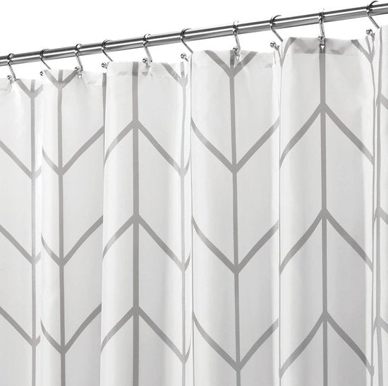 Douchegordijn van polyester - moderne badkameraccessoires voor de douche - waterafstotend douchegordijn in visgraatpatroon - 180 x 180 cm - grijs en wit