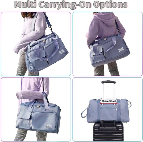 35L damessporttas opvouwbare reistas met schoenenvak en natvak, waterafstotend weekendtas gym reistas handbagage trainingstas voor dames heren blauw