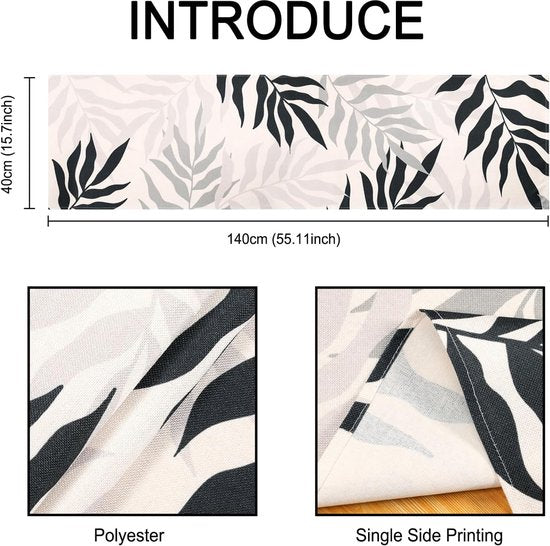 Table Runner Grey Modern Table Runner Colourful Table Runner Black Leaves Polyester Black Table Runner Washable Table Runner Small for Indoor and Outdoor Dining Room Party Holiday 40 x 140 cm