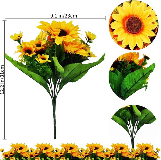 4 bundels kunstbloemen decoratie balkon kunstbloemen 52 zonnebloemen zijden bloemen als echte nep zonnebloemen planten herfstbloemen bloemendecoratie voor esthetische decoratie bruiloft tuin