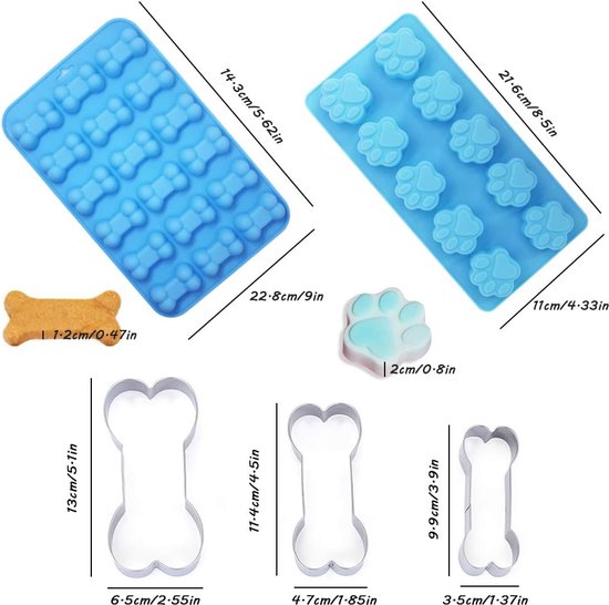 RVS Dog Paw & Bone siliconen mallen Food Grade siliconen mallen (roze en blauw) Verschillende maten Dog Bone Cookies voor chocolade