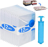 Pak van 12 vacuümzakken voor kleding 60 x 40 cm, RISVOWO reisopbergzakken met pomp, herbruikbare vacuümzakken voor kleding, opbergzakken klein voor kleding, dekbedden, beddengoed, kussens