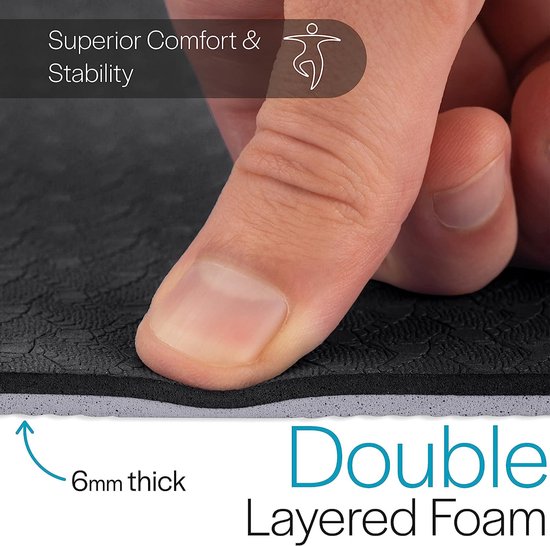 Yogamat & schouderriem, gemaakt van 6 mm dik schuim, antislip en scheurvast, milieuvriendelijk materiaal, ideaal voor Pilates, geurloze fitnessmat, 183cm x 65cm x 6mm, 6 verschillende kleuren