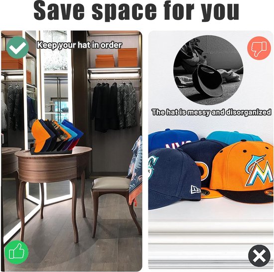 Hoedenhouder Cap houder - acryl hoedenstandaard opslag basecap houder, desktop baseballcaps organizer, voor de presentatie van honkbalpetten, kan worden opgeborgen, 7 hoeden opbergen, zwart
