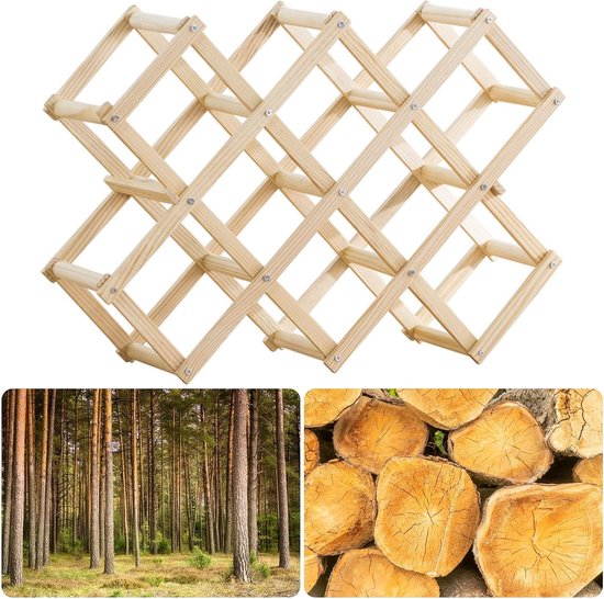 Wijnrek van hout, stapelbaar, 10 flessen opslag drankrek, 45 x 12,5 x 31 cm, vintage flessenrek voor het opbergen van wijn, met de hand gemonteerd voor bar, woonkamer, keuken