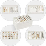 Sieradenbak-organizerset met 4 sieradenkommen, stapelbare sieradenlade-organizer, sieradeninzet sieradenopslag voor kettingen, armbanden, oorbellen, ringen, horloges - warm wit