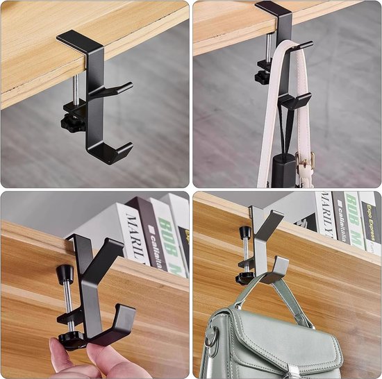 2 stuks verstelbare tafeltashouder, bureautashouder met dubbele haak, aluminium tafelmontage headsethouder, multifunctionele tashaak, voor kantoor, studeerkamer