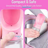 Hondenwaterfles, lekvrije draagbare puppy-waterdispenser met automatische voerbak voor huisdieren buiten, wandelen, reizen, voedselveilig plastic (350 ml, roze)