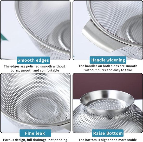 Roestvrijstalen Colander 5 Quart, professionele zeef met heavy duty handgrepen en zelfdragende vaste ringbasis voor pasta, spaghetti, bessen, groenten, fruit, pasta, salades,