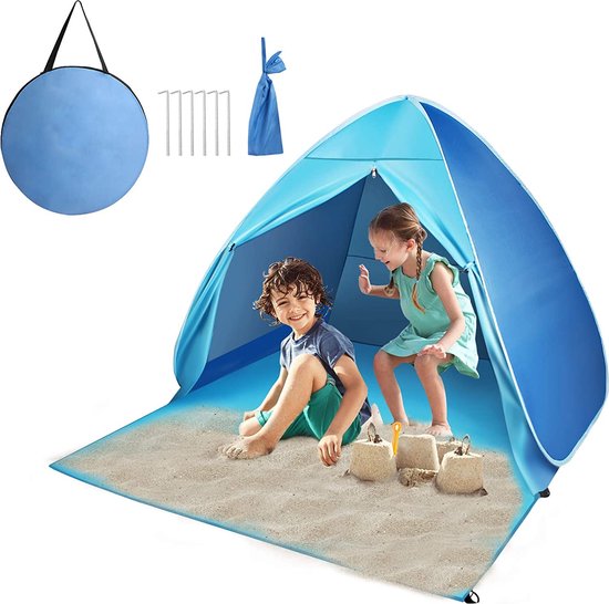 Beach Shelter Pop-up strandtent met UV-bescherming Voorruit en ritssluiting Draagbare strandtent voor 2-3 personen Familie Baby Kinderen Strandtent voor buiten Camping Tuin