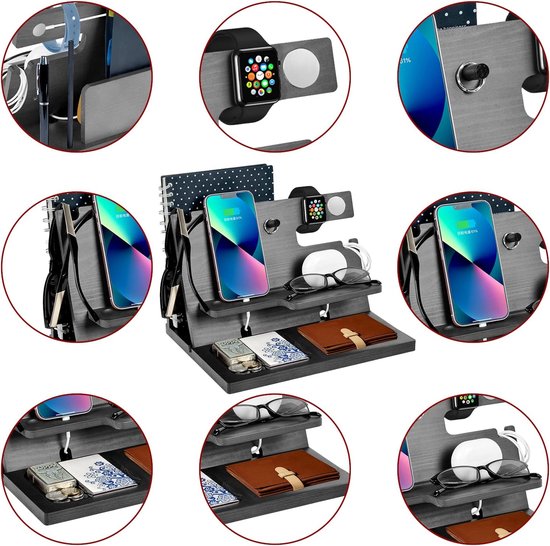 Cadeaus voor mannen, houten telefoondockingstation, horloges, portemonnees, nachtkastorganizer, cadeau, echtgenoot, cadeau voor hem, vader, broer, Kerstmis, jubileum, verjaardagscadeau voor mannen,