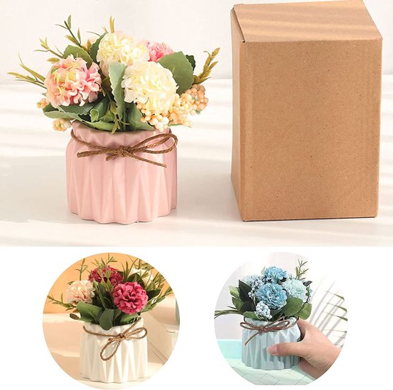 2 stuks kunstbloemen in pot, kunstbloemen, planten ter decoratie, hortensia, zijden bloemen, boeketten met keramische vaas, kunstplant, decoratie voor thuis, party, kantoor, bruiloft, tafeldecoratie