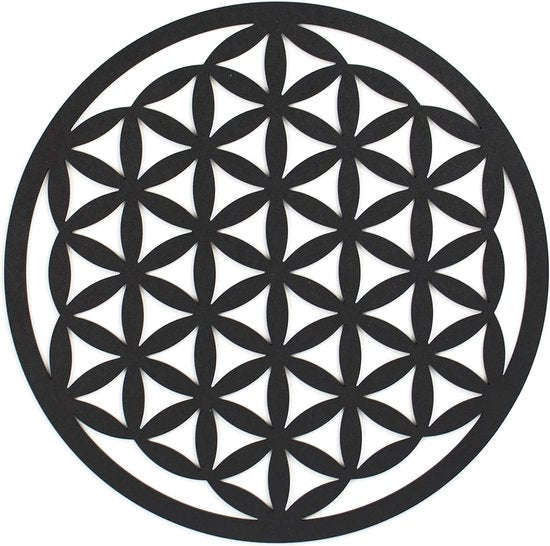 Levensbloem wanddecoratie. Mandala bloem des levens wanddecoratie vintage decoratie muurschildering bloem des levens decoratie gemaakt van houten muur esoterische geschenken zen meditatie niet-metaal (bloem des levens, zwart)