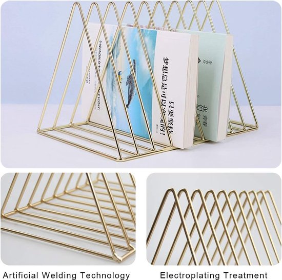2 stuks krantenrek: modern krantenrek, tijdschriftenrek, boekenrek, tijdschriftenverzamelaar, 9 sleuven boekenstandaard, metalen organisatierek voor kantoor thuis (goud)
