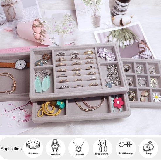 Sieradenlade Organizer Box, stapelbare set van 4 sieradenaccessoires opbergset, voor oorbellen, armbanden, armbanden, kettingen en ringen, opbergdoos voor sieraden, oorbelhouder (melkwit)