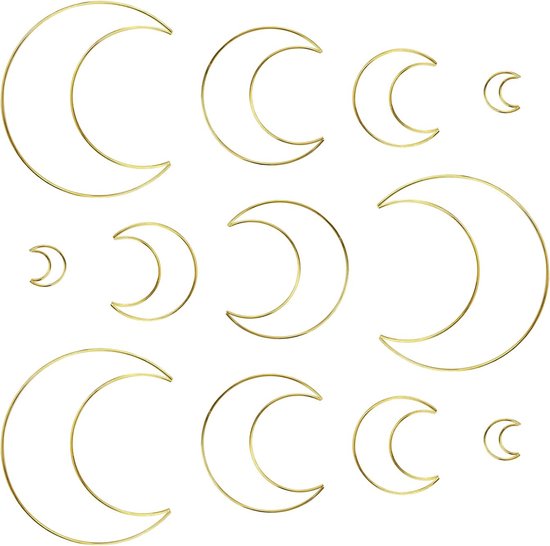 Pack of 12 Gold Dream Catcher Rings Metal Rings for Crafts Metal Moon Hoops Dream Catcher Metal for DIY Crafts Dream Catcher and Wreath Wedding Decor (20/15/10/5 cm)