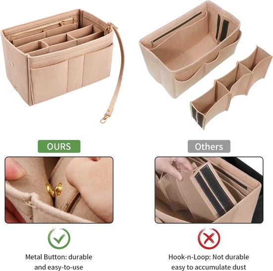 Vilten handtas organizer, beige tas organizer, kleine tas organizer, handtas met sleutelketting, binnzakken voor handtassen, vilten tas organizer voor dames, dames