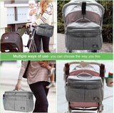 Pram Organiser with Insulated Drink Holder, Shoulder Strap, Large Capacity, Universal Baby Pram Bag, Grey with Dots