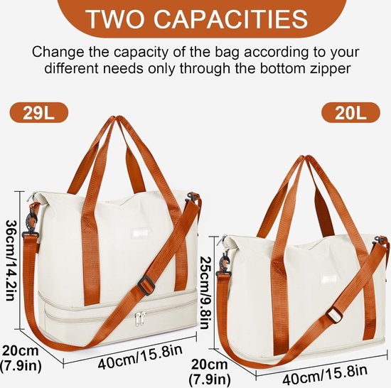 Opvouwbare reistas met schoenenvak en nat vak, waterafstotende weekendtas, gymtas, handbagage, tas, trainingstas voor dames en heren