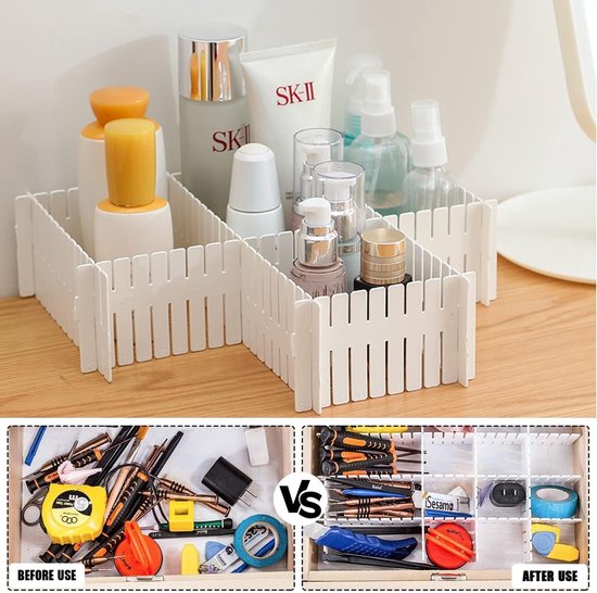 Ladeverdeler, ladeverdeler, 16 stuks, verstelbare ladeverdeler, opbergsysteem, wit, scheidingswanden, verstelbaar voor kast, ondergoed, sokken, doe-het-zelf bureau-organizer