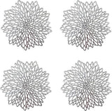 4 stuks uitgeholde ronde placemats, zilveren ronde placemats, uitgeholde ronde placemats, geperst, voor het isoleren van platte borden, tafeldecoratie (zilver)