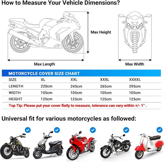 Motorhoes Outdoor Motorhoes XXL 210T Oxford stof afdekhoes indoor motorzeil stofdicht met waterdichte strepen verbeterd slotgat zwart (245cmx105cmx125cm)