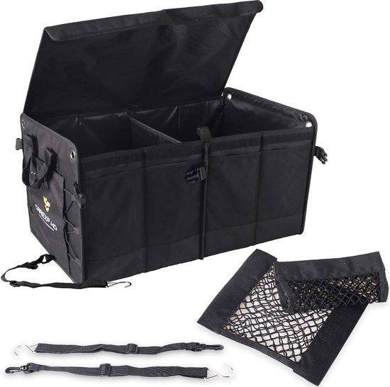 Kofferbakorganizer met deksel, opvouwbare kofferbaktas als praktische auto-organizer incl. zijvakken, binnenvakken en handgrepen