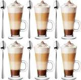 Glazen set van 6 0,25 liter met lepels Koffieglazen Theeglazen Koffie Theeglas Latte Macchiato Glazen Drinkglazen Waterglazen Vaatwasmachinebestendige glazen Kleine glazen 6 x