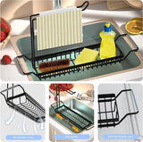 Spoelbakorganizer, telescopische keukengootsteen, caddy organizer met doekhouder, sponshouder voor keukenaanrecht, roestvrij staal, spoelbak, afdruiprek, wastafelorganizer voor keuken, gootsteen (42-54 cm)