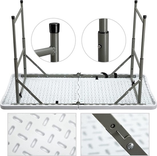 Klaptafel, campingtafel, 122 cm, picknicktafel, instelbare hoogte, tuintafel, draagbare eettafel, reistafel met draaggreep voor tuin, barbecue, catering, party, keuken, buiten