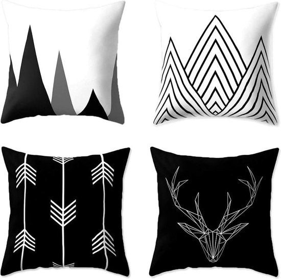 Kussenhoezen, 4 stuks, 45 x 45 cm, geometrisch zwart-wit, kussensloop met geometrisch patroon, decoratieve kussensloop, voor bank, slaapkamer, woonkamer, wooncultuur
