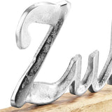 deco display"ZUHAUSE" - belettering van metaal op een mangohouten voet - decoratieve belettering om op te zetten - 40,5x13x5cm