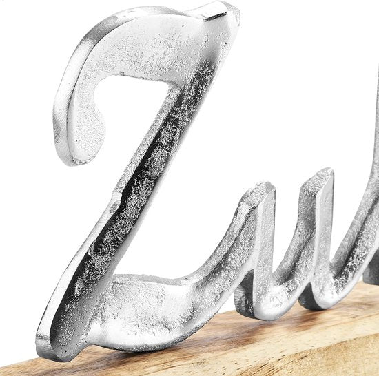 deco display"ZUHAUSE" - belettering van metaal op een mangohouten voet - decoratieve belettering om op te zetten - 40,5x13x5cm