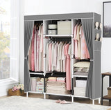 Open kledingkast, stoffen kast met ritssluiting, kledingkast met 3 kledingstangen, 3 vakken en 4 zijvakken, vouwkast, 175 x 150 x 45 cm, voor kleedkamer, slaapkamer, grijs