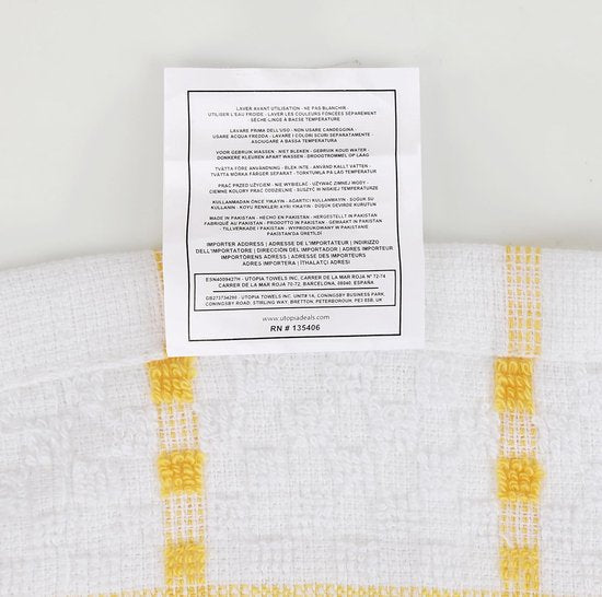 Set van 12 theedoeken, 38 x 64 cm, katoenen theedoeken, machinewasbaar (geel en wit)