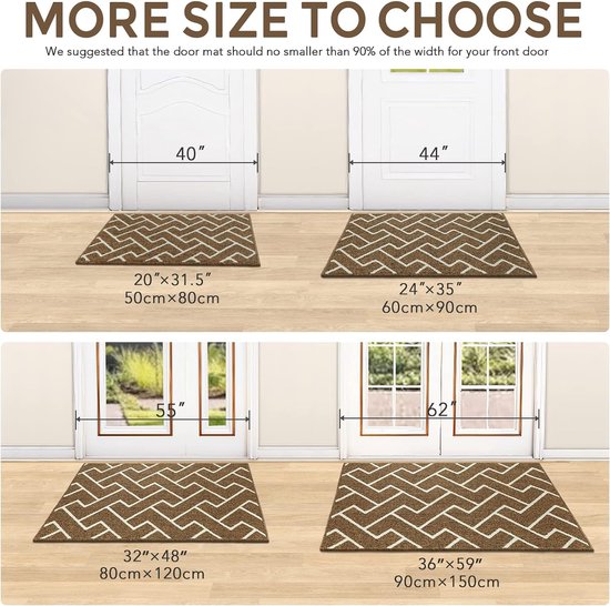 binnendeurmat, waterdichte deurmat, vuilvangmat, antislip binnendeurmat (bruin, 60 x 90 cm)