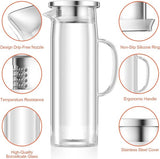 Glazen karaf met deksel, waterkaraf 1,5 liter, glazen karaf van borosilicaatglas, hittebestendige waterkoker, glazen karaf ideaal voor melk, sap, thee, koffie of warm water