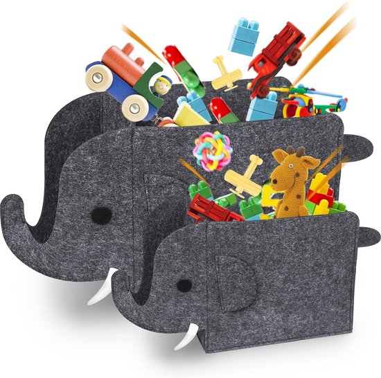 2 stuks opbergdozen voor kinderen, vilten opvouwbare speelgoedkist, organizer, mand in olifantenvorm, 30 liter opbergdozen voor kinderkamer, opbergdozen van stof, wasmand voor thuis