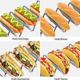 Taco Houder staander, roestvrij staal, taco rek, golfvorm, voedselstandaard, keukengadget gereedschap voor harde of zachte schelpen, tacos, sandwiches, 2 stuks