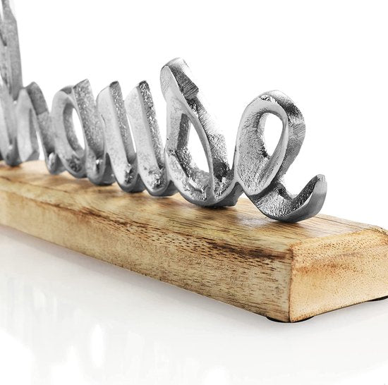 deco display"ZUHAUSE" - belettering van metaal op een mangohouten voet - decoratieve belettering om op te zetten - 40,5x13x5cm