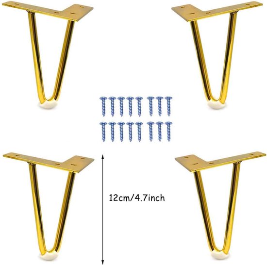 Meubelpoten, 4 stuks, 4,7 inch, moderne stijl, haarspeld, tafelpoten, metalen meubelpoten, haarspeldpoten met schroeven en vloerbeschermers voor laden en nachtkastje
