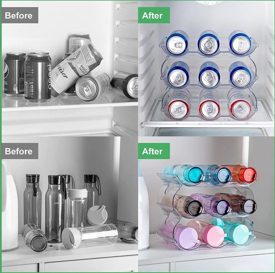 Flessenrek Stapelbaar Wijnrek Wijnfleshouder - Flessenhouder Koelkastkast Keuken Organizer voor Keuken Werkblad Kast Kantoor 3 Niveaus