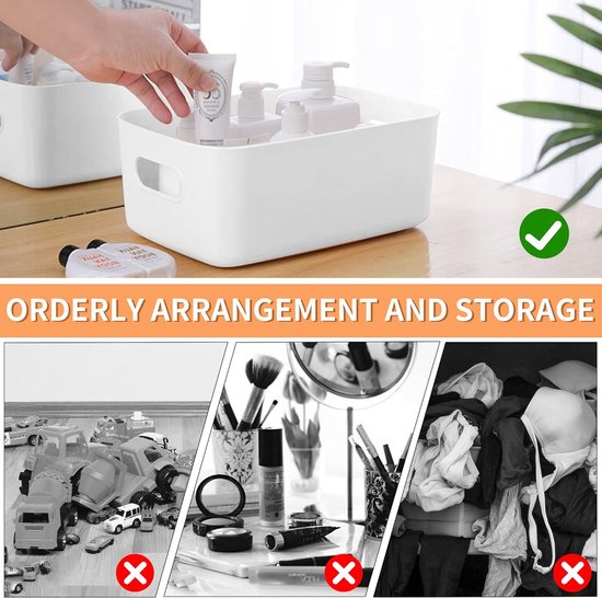 Set van 10 plastic opbergdozen met handgrepen, een keukenkast organizer box, manden voor opslag en een plastic doos voor de badkamerplank (wit).