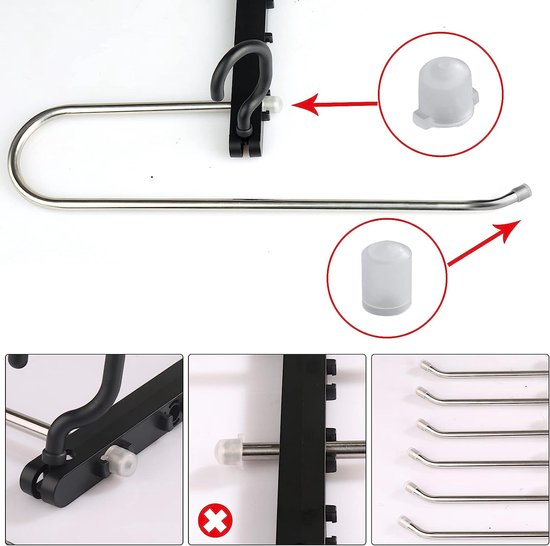 Kledingbroekhanger, ruimtebesparende kasthanger, 6 lagen, 2 toepassingen, multifunctionele broeken, opbergrek, kledingkast, organizer, rekken voor kleding, broeken, sjaals, stropdassen (zwart, 2 stuks)