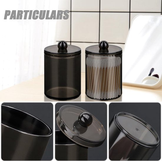 3 stuks wattenstaafjeshouder, wattenstaafjeshouder, wattenschijfdispenser, cosmetica-organizer, voor wattenstaafjes, ronde wattenpads, flossen, wattenbolletjes, make-upsponzen (zwart)