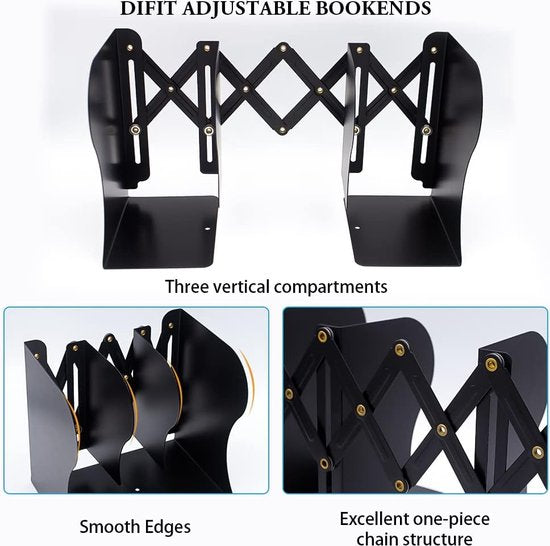 Bookends, Adjustable Bookends, Metal Bookends, Expandable Book Holder, Book End, Book End for Shelf, Black Bookends Metal for Desk, Extendable to 49.8 cm (Pack of 1)